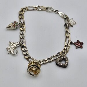 Vintage 925 Sterling Silver Charm Bracelet With 6 Charms